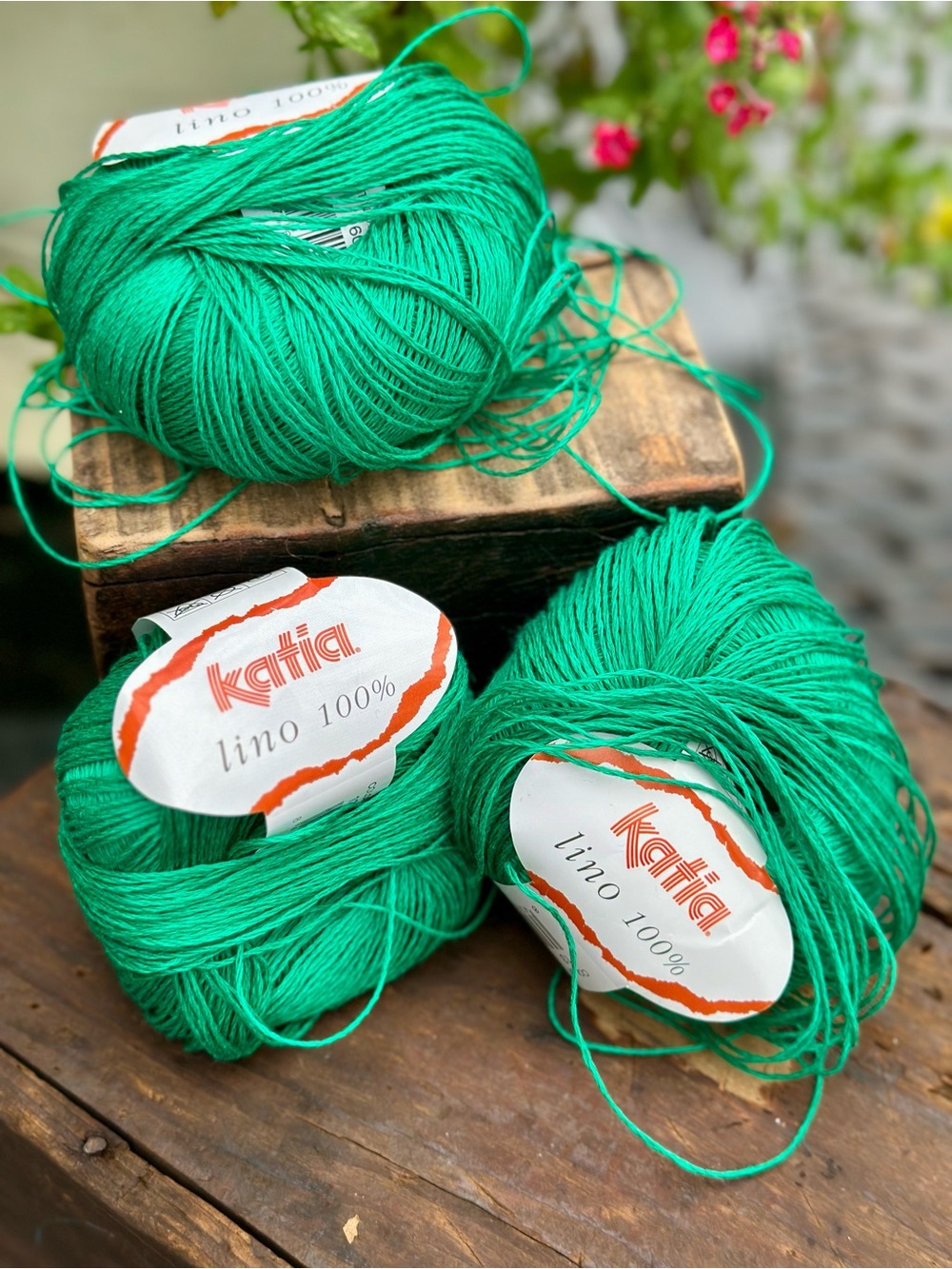 Katia Lino 100% Linen Yarn Green Color 13 Lot of 3 Skeins